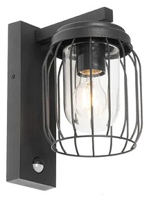 Candeeiro de parede exterior moderno preto IP44 com sensor de movimento - Luc Moderno