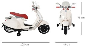 Motocicleta VESPA Elétrica acima de 3 Anos com Faróis Música 2 Rodas Auxiliares 108x49x75 cm Branco