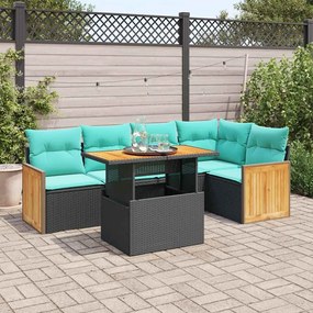 vidaXL 6 pcs conjunto sofás jardim c/ almofadões vime PE/acácia preto