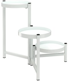 Outsunny Suporte para Vasos de Plantas Dobrável de Metal com 3 Prateleiras Redondas – Interior e Exterior 40x40x42 cm Branco | Aosom Portugal