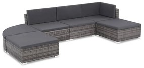 6 pcs conjunto lounge de jardim c/ almofadões vime PE cinzento