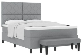 Cama Box Spring com Colchão e Banco Cinza Claro 160x200 cm Tecido