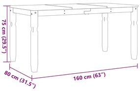 Mesa de jantar Corona 160x80x75 cm madeira de pinho maciça