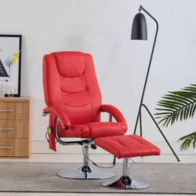 248664 vidaXL Cadeira de massagens reclinável + apoio pés couro art. vermelho