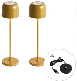 LED Conjunto de 2 Candeeiros de Mesa Cogumelo Dourado Com Estação de Carregamento - Raika Moderno