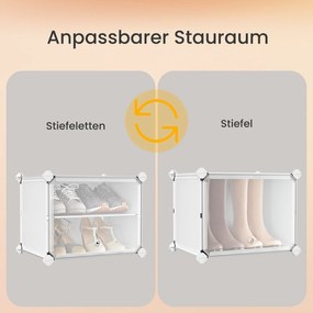 Sapateira, armário para sapatos com 8 compartimentos, Conector de plástico ABS, placa de plástico PP, estrutura de aço Branco