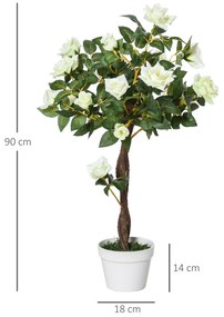 Planta artificial de 90 cm Rosa branca realista com 21 flores e 350 folhas Pote de cimento incluído para interior e exterior