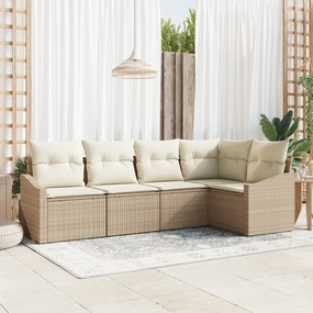 Conjunto de Jantar de Jardim de 5 Peças com Almofadas Bege em Rattan S