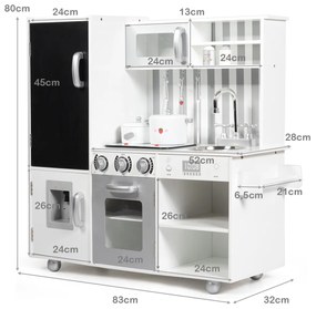 Cozinha de brincar com som Simulação de lava-loiça de ardósia Lava-loiça amovível Diversão educativa para crianças 83 x 32 x 80 cm Branco
