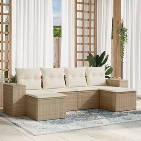 6 pcs conjunto de sofás p/ jardim com almofadões vime PE bege