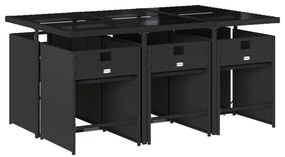 7 pcs conjunto de jantar p/ jardim c/ almofadões vime PE preto