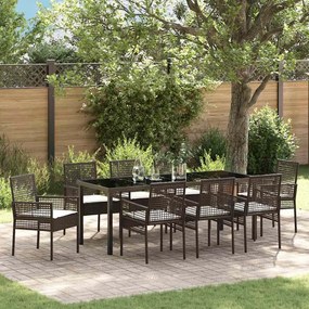 vidaXL Conjunto de Jantar para Jardim 9 pcs Castanho Rattan Sintético