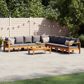 6 pcs conjunto de sofás de jardim com almofadões acácia maciça