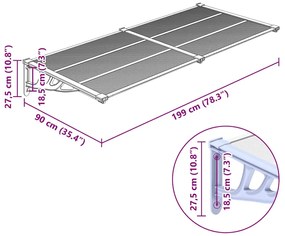 Toldo para porta 199x90 cm policarbonato cinzento/transparente