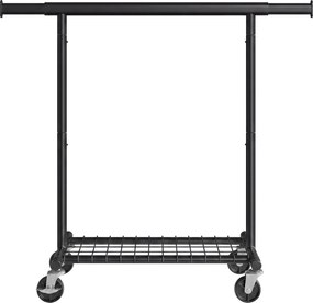 Guarda-roupas extensível 92-132 x 45 x 161,5 cm com rodas e prateleira, preto