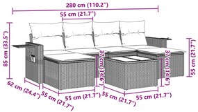 7 pcs conj. sofás jardim com almofadões vime PE cinzento-claro