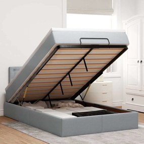 Cama otomana com colchão 120x190 cm tecido cinzento claro