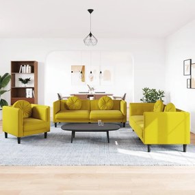 3 pcs conjunto de sofás com almofadas veludo amarelo