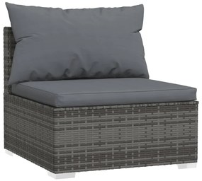 5 pcs conjunto lounge de jardim c/ almofadões vime PE cinzento