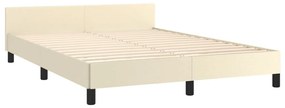 Estrutura de cama c/ cabeceira couro artificial 140x200cm creme