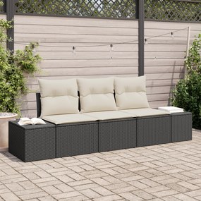 vidaXL Conjunto de Sofá de Jardim com Almofadas Pretas de Rattan