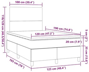 Cama box spring colchão/LED 120x190cm tecido cinza-acastanhado