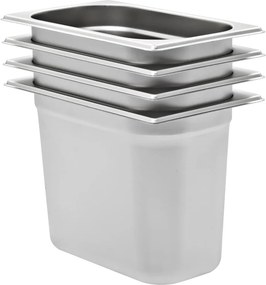 vidaXL Recipientes gastronorm 4 pcs GN 1/4 200 mm aço inoxidável
