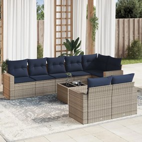 vidaXL 9 pcs conjunto sofás p/ jardim c/ almofadões vime PE cinzento