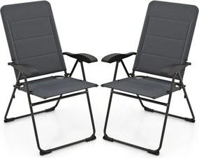 Conjunto de 2 cadeiras de jardim com encosto ajustável em 7 posições, cadeiras dobráveis para varanda, cor cinza.