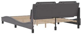 Estrutura de cama c/ luzes LED 160x200cm couro artificial cinza