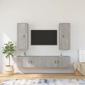 vidaXL Conjunto móveis de TV 4 pcs madeira processada cinzento cimento