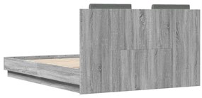 Estrutura de cama c/ cabeceira derivados madeira cinza sonoma