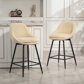 Conjunto de 2 bancos de bar em veludo canelado, bancos de bar com encosto curvo e apoio para os pés, 49 x 52 x 88 cm, bege
