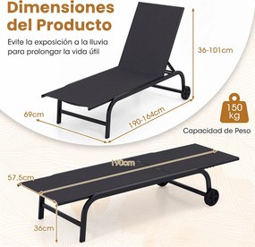 Conjunto de 2 Espreguiçadeiras de Exterior, 190 x 69 cm, Encosto Ajustável em 6 Níveis, Preto
