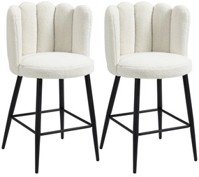HOMCOM Conjunto de 2 Bancos Altos Bancos de Bar com Apoio para Os Pés Aço Tecido de Lã Bouclée Altura 65 cm Creme Preto | Aosom Portugal