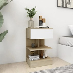 vidaXL Mesa de cabeceira 40x35x65 cm contrap. branco/carvalho sonoma