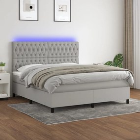 Cama box spring c/ colchão e LED 160x200 cm tecido cinza-claro