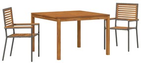 Conjunto de Jantar para Jardim 3 pcs Cinzeto 110 x 110 x 75 cm