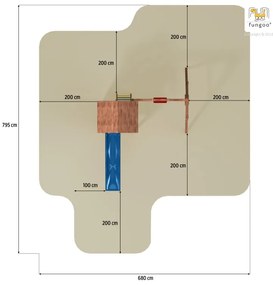 Parque infantil Crianças Exterior CAROL2 Com Escorrega, 1 baloiço, parede escalada, escada degraus metálicos