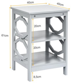 2 x Mesas de cabeceira 3 camadas decoração de mesa lateral em formato ômega mesa lateral para sofá quarto sala corredor 40 x 40 x 61 cm Cinzento