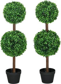 Conjunto de 2 árvores artificiais com duas esferas, incluindo tronco e vaso - altura 90 cm, verde