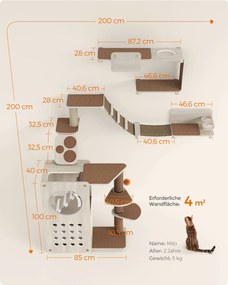 Arranhador para Gatos e Conjunto de 7 paredes de escalada Land para gatos Castanho