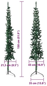 Meia árvore de Natal fina com suporte 150 cm verde