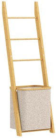 HOMCOM Estante para Casa de Banho de Bambu com 3 Barras e Cesto para Roupa Suja Removível de 48 L 43x35x133 cm Creme e Madeira