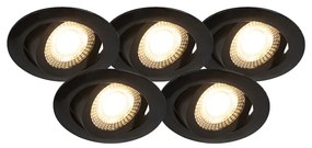 Conjunto de 5 Focos embutidos modernos pretos com LED 3 etapas de dimmer - Mio Moderno
