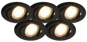 Conjunto de 5 Focos embutidos modernos pretos com LED 3 etapas de dimmer - Mio