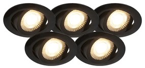 Conjunto de 5 focos modernos embutidos pretos incluindo LED regulável em 3 etapas - Mio Moderno