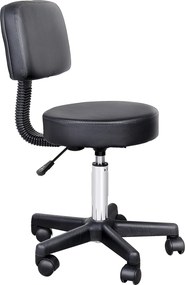 Banco de massagem com rodas, altura ajustável, giratório e encosto ergonómico, preto