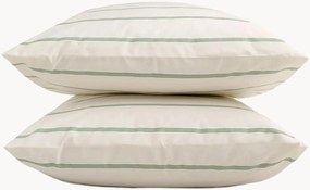 Fronhas em percal de algodão Cream + Olive Green Stripes, conjunto de 2