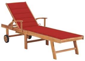 Espreguiçadeira com almofadão vermelho madeira teca maciça